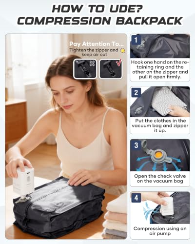 Travel Backpack for Women Men with Compression Vacuum Storage Bag & Electric Pump