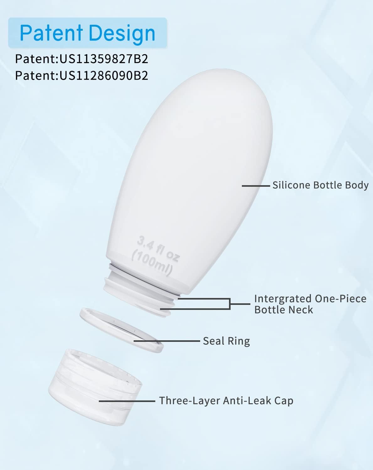 Silicone Travel Bottles for Toiletries TSA Approved Travel Size Containers Set 4 Pack Portable Leak Proof Refillable Cosmetic Squeeze Bottles Shampoo Hair Conditioner Body Lotion Bath Shower Gel