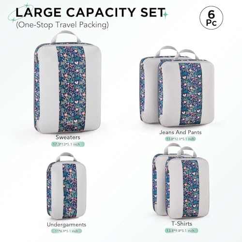 6 Set Compression Packing Cubes for Travel Essentials (6 Count)