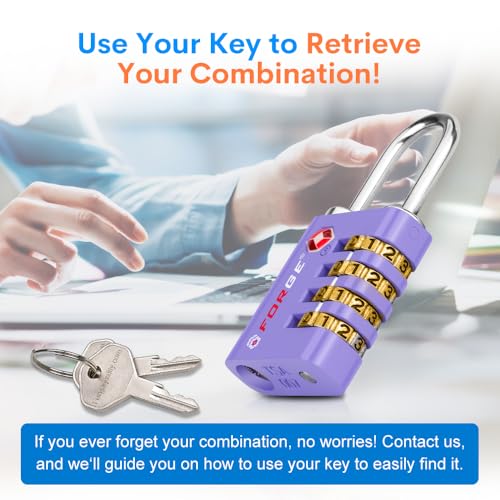 Dual-Opening: Key or Combination Access Lock, TSA Approved Locks for Luggage, Pelican case, Travel, Gym, School, Stainless Steel Shackle. (Purple, 2 Pk) (2 Count)