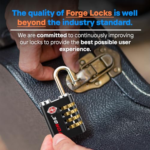 Dual-Opening: Key or Combination Access Lock, TSA Approved Locks for Luggage, Pelican case, Travel, Gym, School, Stainless Steel Shackle. (Black, 4 Pk) (4 Count)