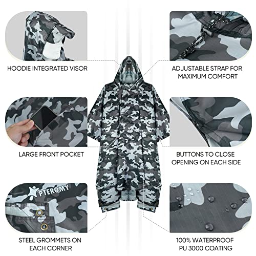 Hooded Rain Poncho for Adult with Pocket