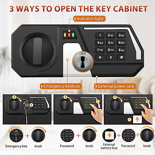 144 Keys Heavy Duty Fireproof Key Lock Box Wall Mount with Code&Hook Plates