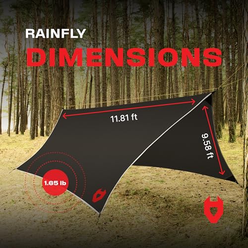 Rain Fly 12x10 Lightweight Survival Camping Tarp; 100% Waterproof; Makes a Great Backpacking Tarp or Hammock Shelter; Comes in Multiple Colors