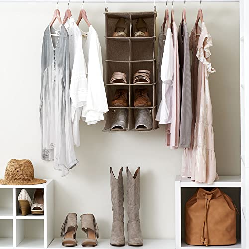 10‑Pocket Hanging Shoe Organizer with Side‑by‑Side Canvas Storage and 2 Hooks for Support