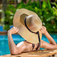 Womens Straw Hat Foldable Wide Brim Floppy Beach Sun Hat for Women Roll up Cap UPF 50+ Adjustable Strap Vacation