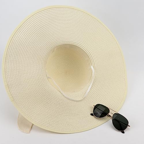 Womens Bowknot Straw Hat Foldable Beach Sun Hat Roll up UPF 50+