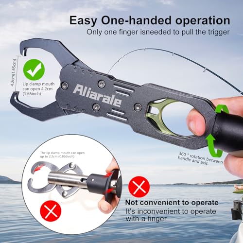 Fish Lip Gripper Fish Scales Professional Fish Holder Aluminium Alloy Material Grabber 40 Pound Fish Lip Grip Tool with Weight Scale and 360 Degree Rotation