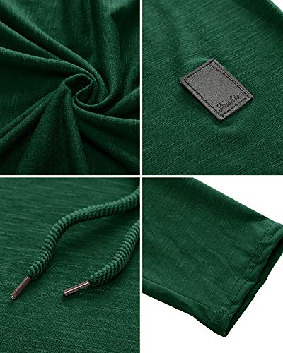 Mens Fashion Athletic Hoodies Sport Sweatshirt Solid Color Fleece Pullover Dark Green Large