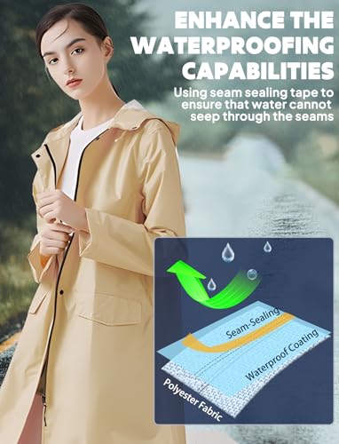Waterproof Rain Poncho for Women Packable Hooded Raincoat with Pocket
