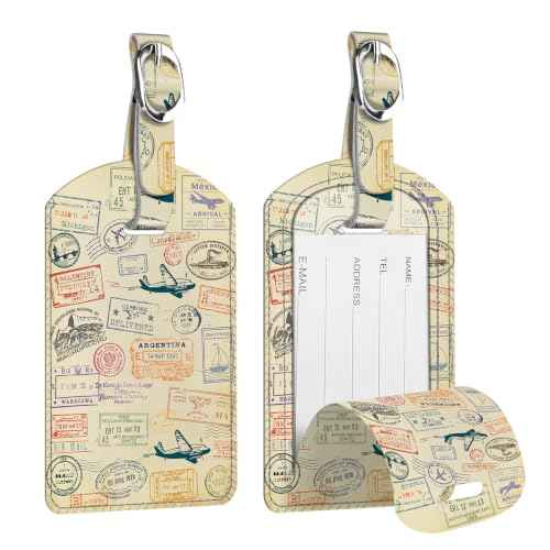 2 Pack Luggage Tags Leather Name ID Labels with Privacy Cover (2 Count)