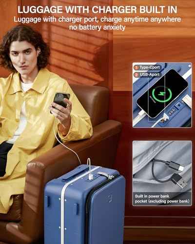 20 Inch Top Opening Carry On Luggage with Cup Holder and USB Ports