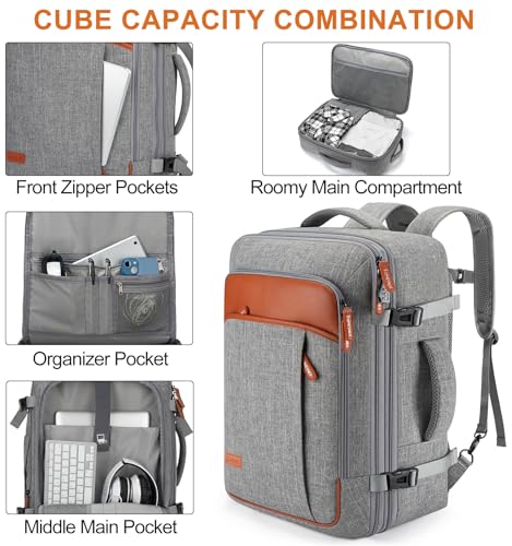 40L Expandable Carry On Travel Backpack with 4 Packing Cubes