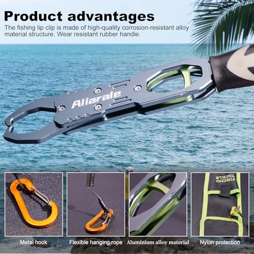 Fish Lip Gripper Fish Scales Professional Fish Holder Aluminium Alloy Material Grabber 40 Pound Fish Lip Grip Tool with Weight Scale and 360 Degree Rotation
