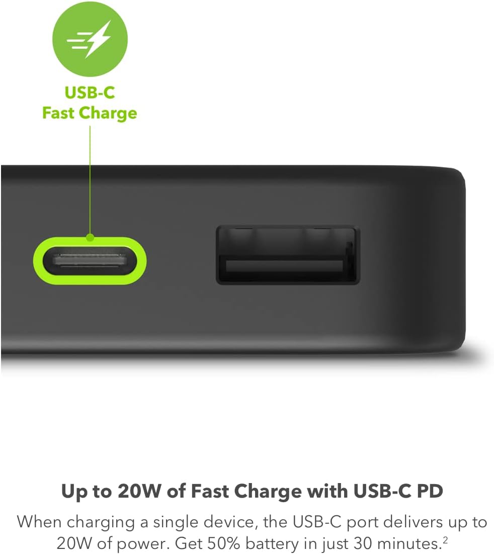 mophie Powerstation 2023 with PD Power Bank - 10,000 mAh Large Internal Battery, (2) USB-A Port and (1) 20W USB-C PD Fast Charging Input/Output Port, Travel-Friendly - Roamly