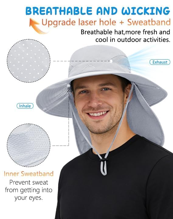 UPF 50+ Wide Brim Sun Hat with Neck Flap