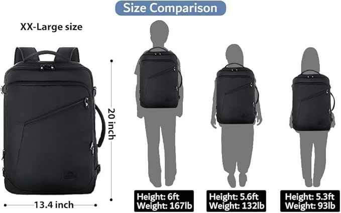 MATEIN 45L Travel Backpack, Large Carry on Backpack for Men Women, Water Resistant Lightweight Expandable Daypack, Business Weekender Backpacks, Gifts for People who Travel, Black