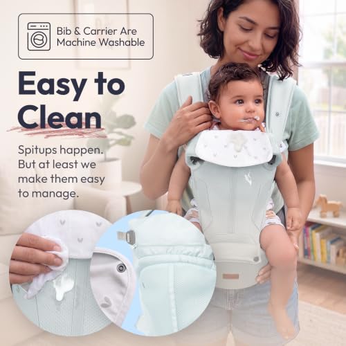 6-in-1 Baby Carrier with Hip Seat, Ergonomic Newborn to Toddler Carrier 7–50 lbs, Front Back Hip Carry, Lumbar Support, Sun Hood, Safety-Certified, Seafoam