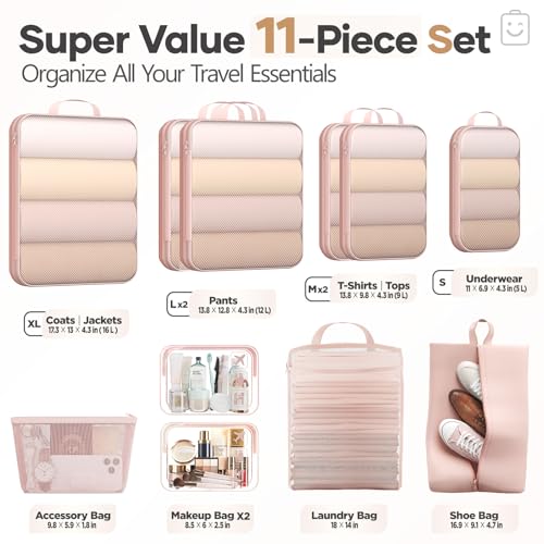 11 Set Compression Packing Cubes Garment Bags for Travel Essentials (11 Count)