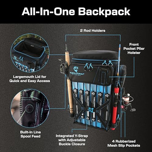 Evolution Fishing Drift Series 3700 Tackle Backpack with QuikLatch System & 2 Rod Holders