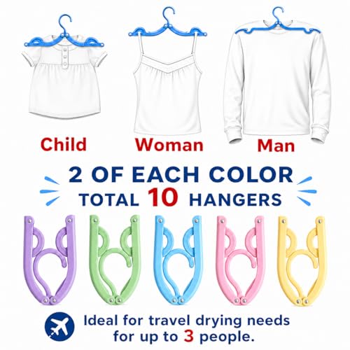 10 Pcs Travel Hangers Cruise Ship Essentials Accessories Portable Folding Clothes Hanger Foldable Drying Rack (10 Count)