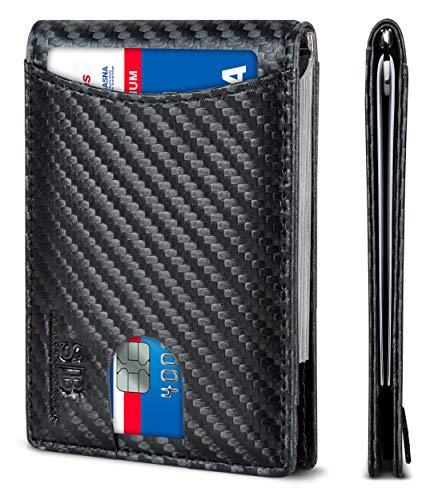 RFID Blocking Slim Bifold Genuine Leather Minimalist Front Pocket Wallets for Men with Money Clip Thin Mens