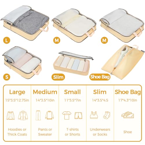 6 Set Ultralight Compression Packing Cubes Packing Organizer for Travel Accessories Luggage Suitcase Backpack (6 Count)