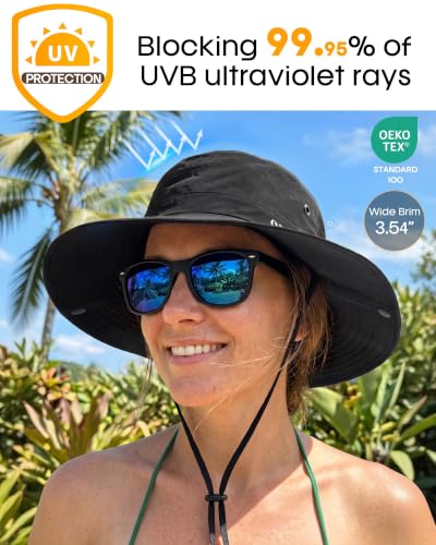 Sun Hats for Women Ponytail Wide Brim Summer Packable Cowboy Hat
