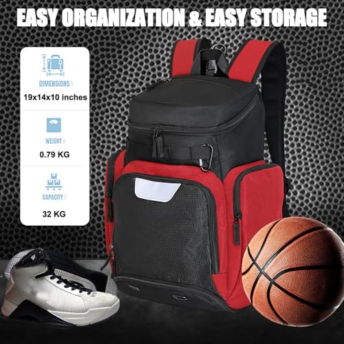 Large Basketball Backpack Sports Gym Bag with Ball Holder Ventilated Shoe Compartment Insulated Cooler Pockets Reflective Strips Fence Hook for Men Athletic Training