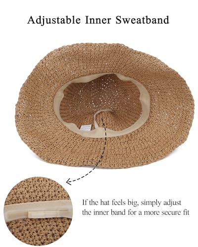 Womens Crochet Straw Sun Hat Foldable Floppy Wide Brim Beach Hat for Summer