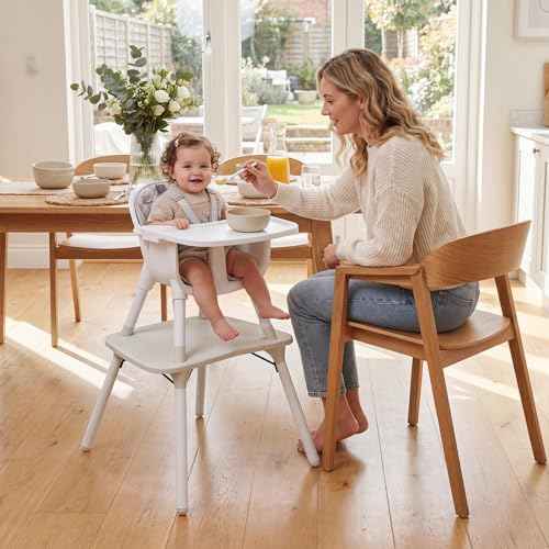 6-in-1 High Chair, Convertible Highchair for Babies and Toddlers/Kids Chair Table Set/Infant Feeding Chair w/Safety Harness, PU Leather Cushion & Removable Food Tray (White)