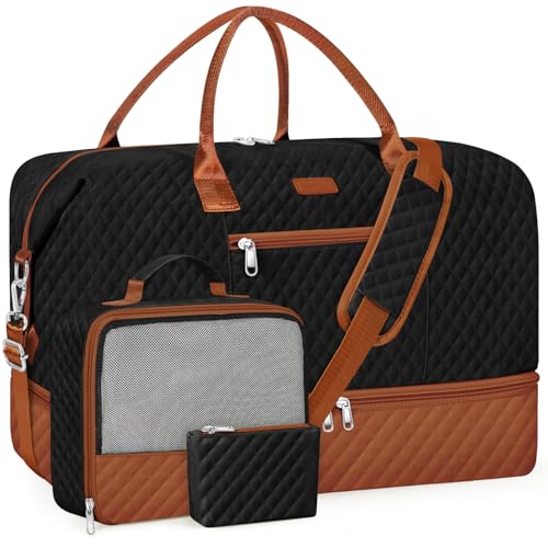 Weekender Bag for Women 21.5" Travel Duffel Large Carry On Bag 3PCS (3 Count)