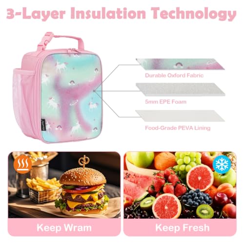 Kids Lunch box Insulated Soft Bag Mini Cooler Back to School Thermal Meal Tote Kit for Girls