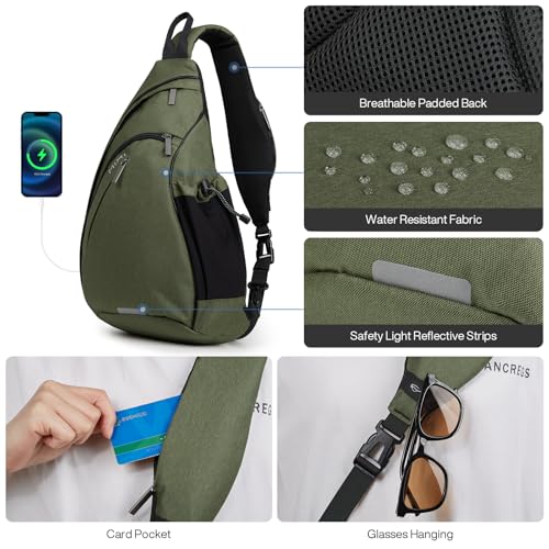 Sling Bag Men Backpack Unisex One Shoulder Bag Hiking Travel Backpack Crossbody with USB Port for Men Women Versatile Casual Daypack