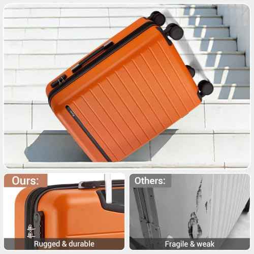 Checked Suitcase 24in Expandable ABS+PC Side Handles luggage Orange