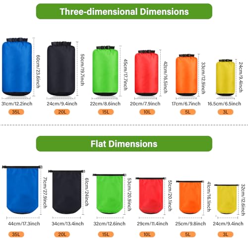 6 Pcs Waterproof Dry Bag Set for Kayaking & Camping (6 Count)