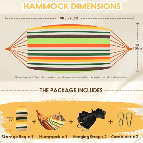 Cotton Camping Hammock Portable with Tree Straps Holds 660lbs