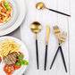 Matte Gold Silverware Set With Black Handle (8 Count)