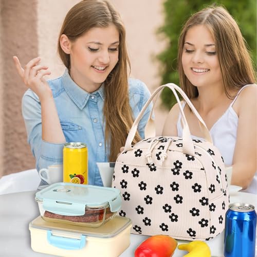 Lunch Bag for Women Men Cute Corduroy Lunch Tote Bags Reusable Insulated Lunch Box Large Capacity Reusable Insulated Cooler for Work Picnic or Travel