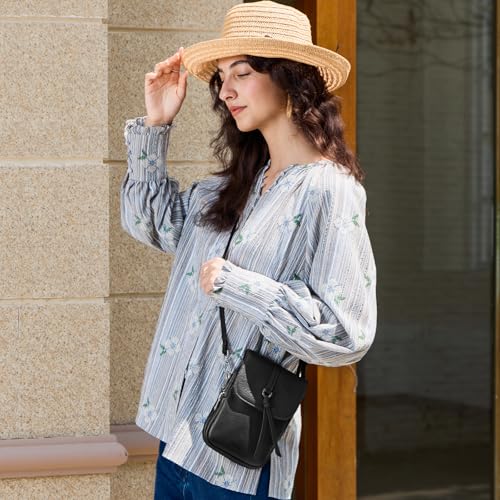 Black Genuine Leather Small Crossbody Bags for Women Cell Phone Purse