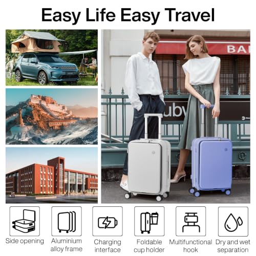 Large Checked Luggage with Cup Phone Holder and Charger Hard Shell Suitcases with Spinner Wheels