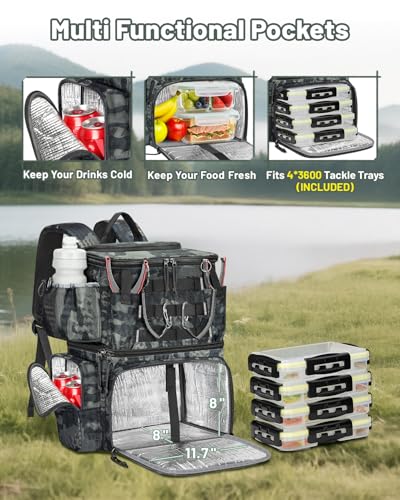 Cooler Fishing Backpack with 4 Tackle Boxes