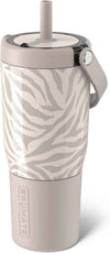 BrüMate Resa 25oz 100% Leakproof Travel Tumbler with Handle & Straw | Flexible SoftSip Straw | Silicone Sleeve for Durability | Stainless Steel | Cup Holder & Travel Friendly Water Bottle | (Zebra)