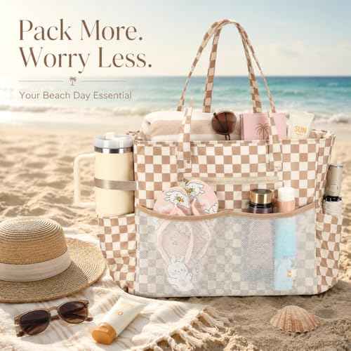 Waterproof Beach Tote Pool Bags for Women Ladies Extra Large Carry On Bag With Wet Compartment for Weekender Travel