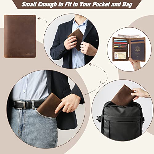 Leather Passport Holder RFID Blocking Passport Travel Wallet Cover Case for Men Women Brown JC17