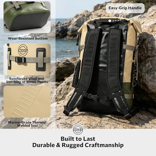 30/40/55L Waterproof Dry Backpack & Phone Case - Large Floating Dry Bag for Kayaking, Travel, Hiking, Fishing, Camping, Motorcycles & Beach, Heavy-Duty Roll Top Men/Women (Tan/Army Green/Brown)