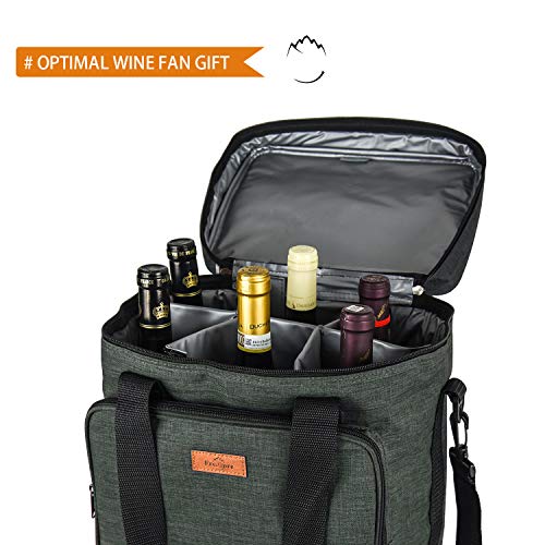 Insulated Wine Carrier 6 bottle Bag Tote Removable Padded Divider