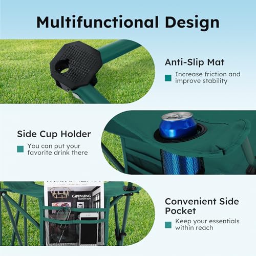 2 Pack Folding Camping Chair with Cooler Bag & Lumbar Support (2 Count)