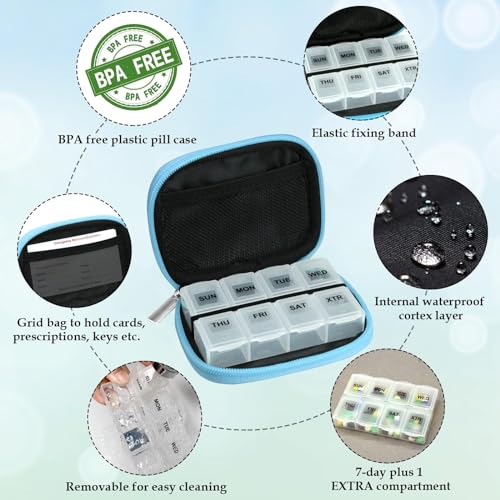 Weekly Travel Pill Organizer Pill Case for Purse with Removable 7 Day Pill Box
