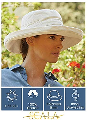 Women's Cotton Hat with Inner Drawstring and Upf 50+ Rating